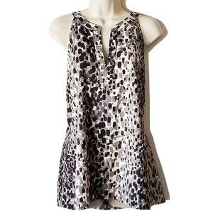 Banana Republic Sleeveless Blouse XL Camo Animal Black Ivory Gray Spots